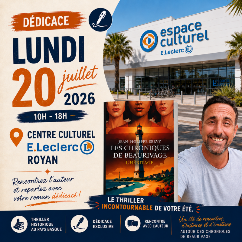 Dédicace du roman Les Chroniques de Beaurivage par Jean-Philippe Servy au Centre Culturel E.Leclerc de Royan.