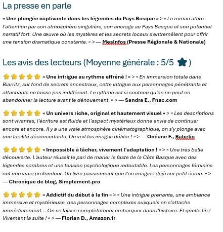 Avis de lecteurs, chroniques littéraires et critiques positives sur Simplement Pro, Babelio, Fnac, Amazon et Cultura pour le thriller Les Chroniques de Beaurivage de Jean-Philippe Servy.