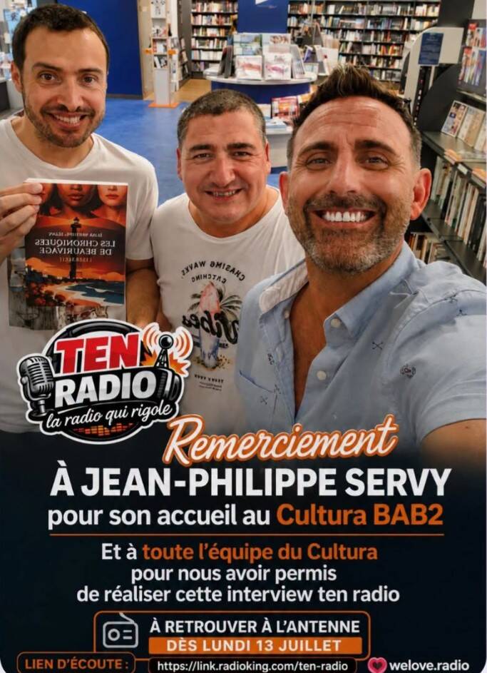 Interview de Jean-Philippe Servy avec l'équipe de TEN Radio au Cultura BAB2 autour du roman Les Chroniques de Beaurivage – L'Héritage.
