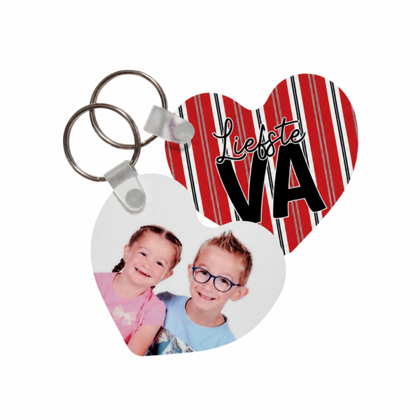 Hartvormige sleutelhanger 'Liefste va/bèbe/opa' met foto