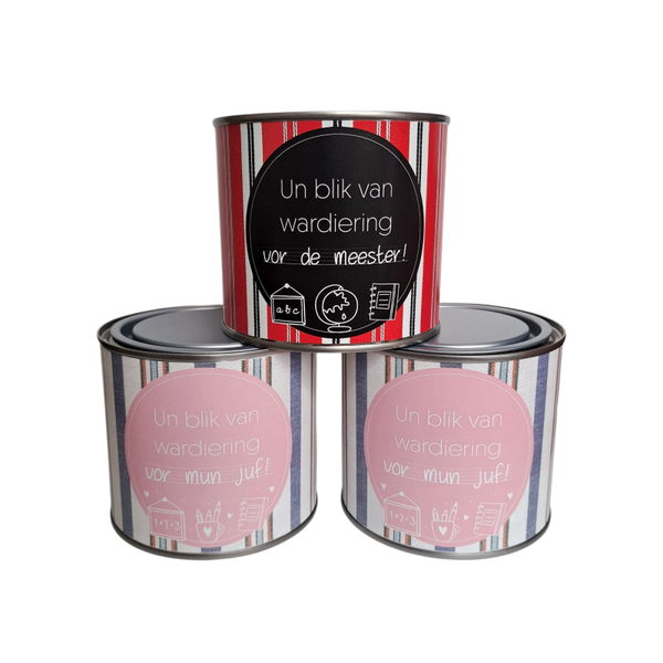 Snoepblik 'Un blik van wardiering vor mun meester/juf'