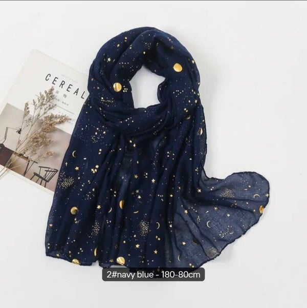 Cotton Scarf with Star & Moon Print