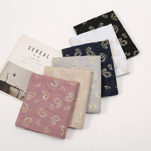 Cotton Scarf with Gold Paisley Print