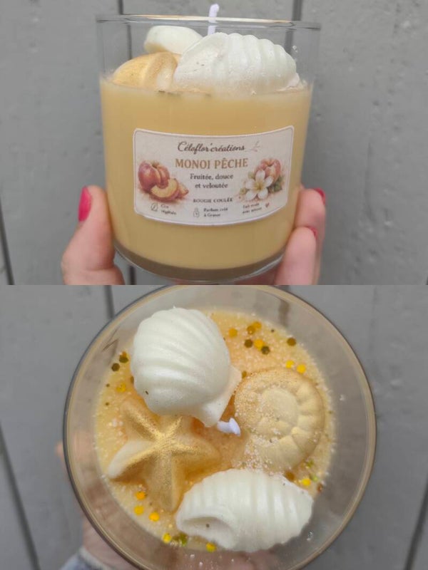 Bougie monoi pêche 250g