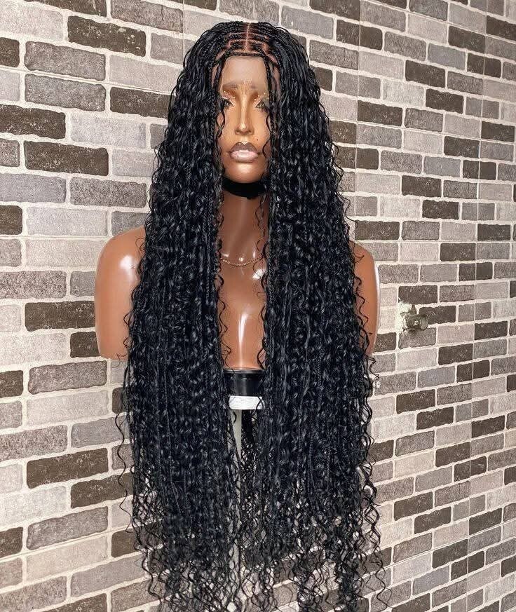 Braided wig made with 360  full lace also made with curly attachment