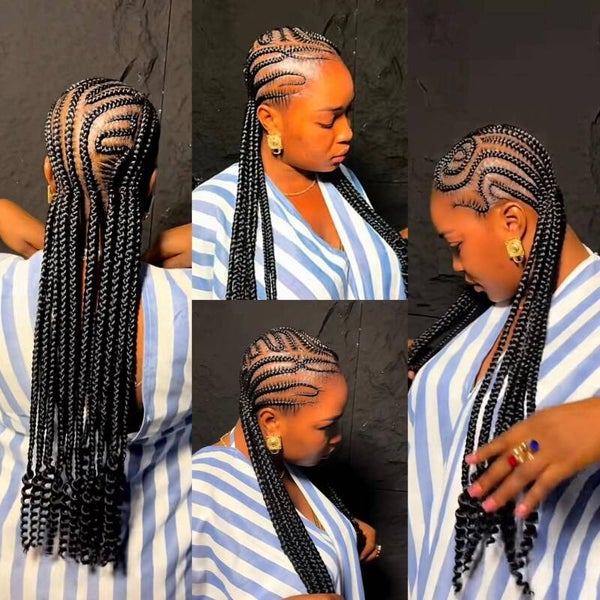 All back Ghana weaving end with curls