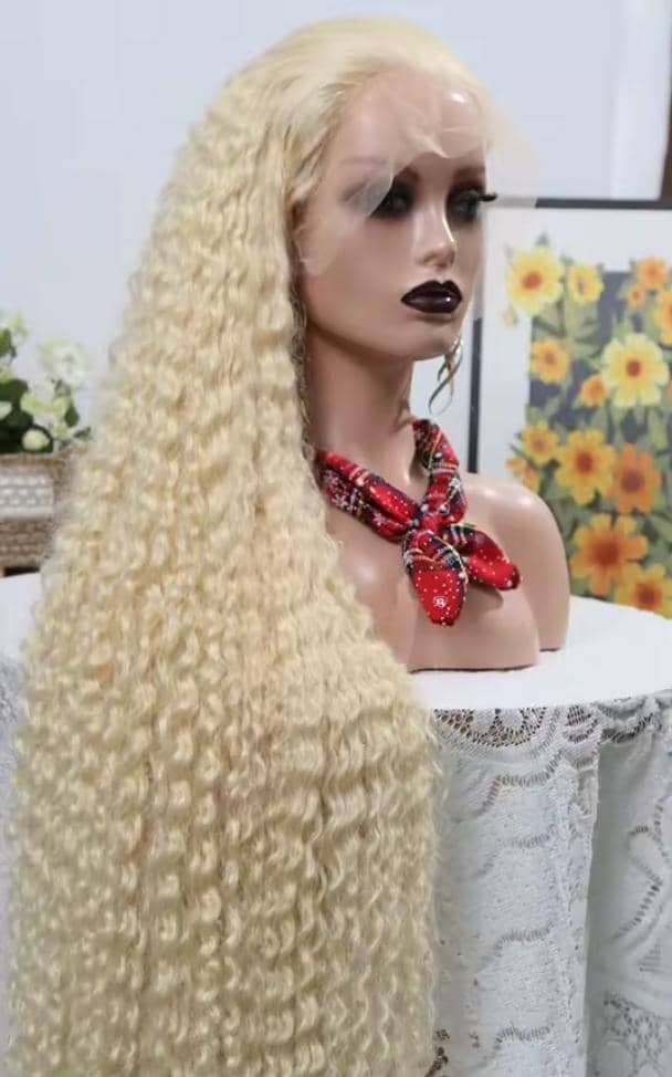 Deep waves 13by4 HD full frontal lace  100%human hair   Color 613   250 density