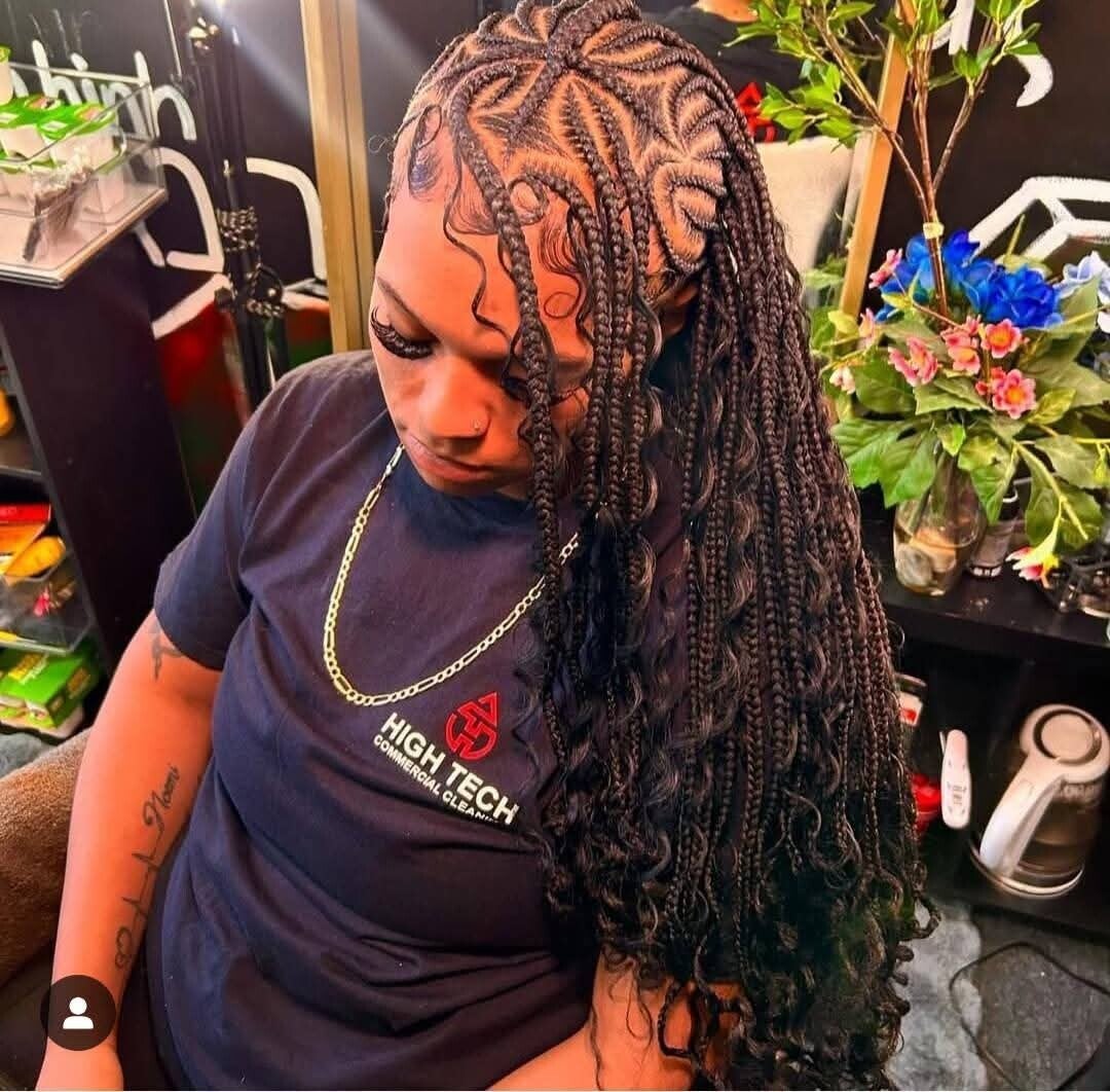 2step Ghana weaving end with rose curls