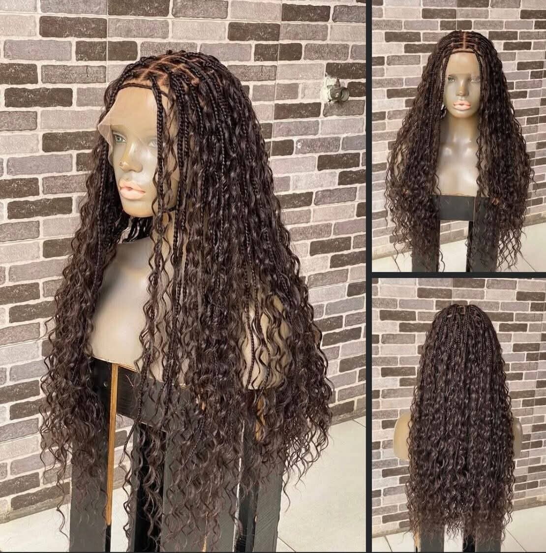 Braided wig made with full 360 lace and rose made curls