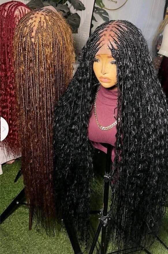 Braided wig made with full 360 lace and also made with rose curly attachment