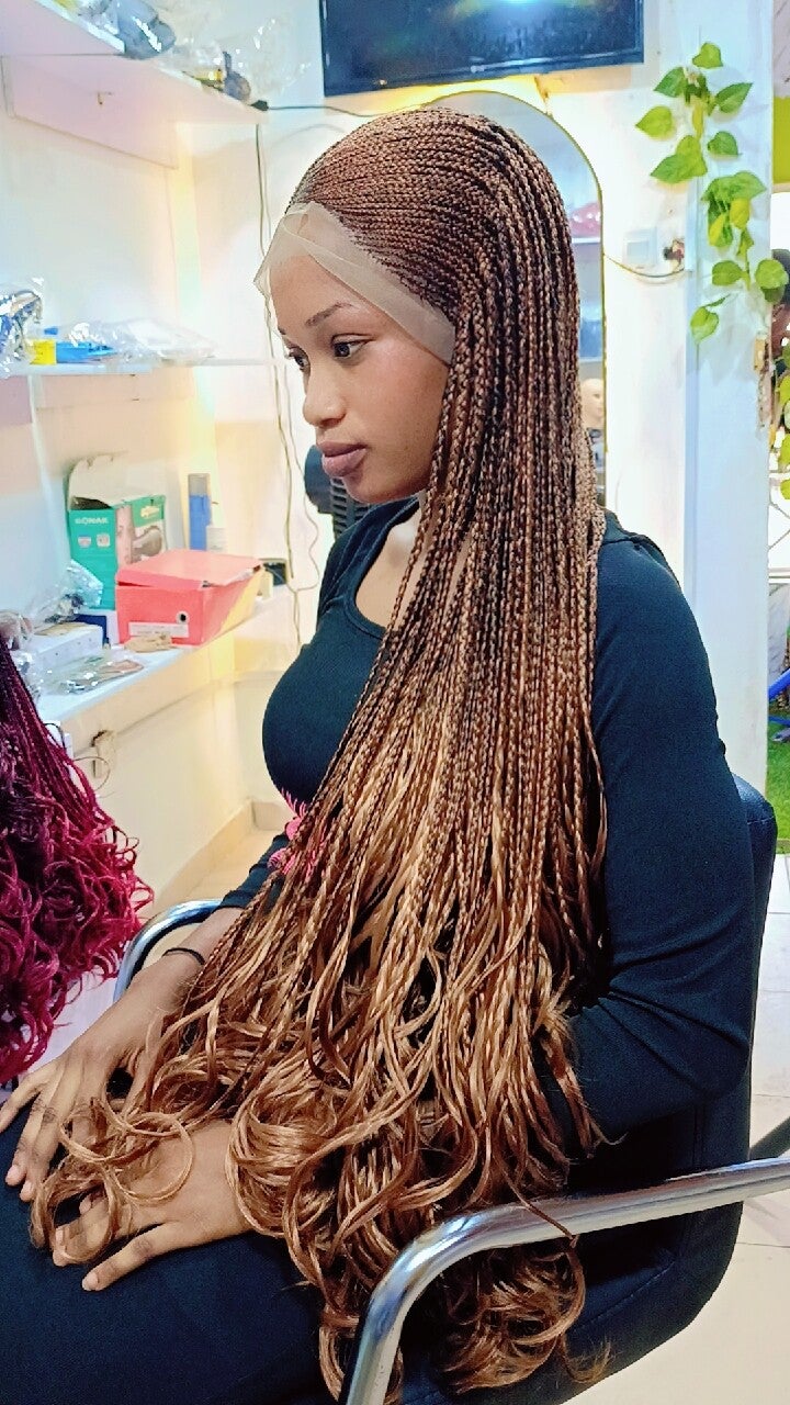 2step Ghana weaving made with 360 full lace and French curls attachment lace