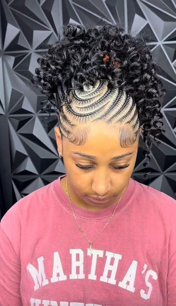 Inner all back Ghana weaving end with curls