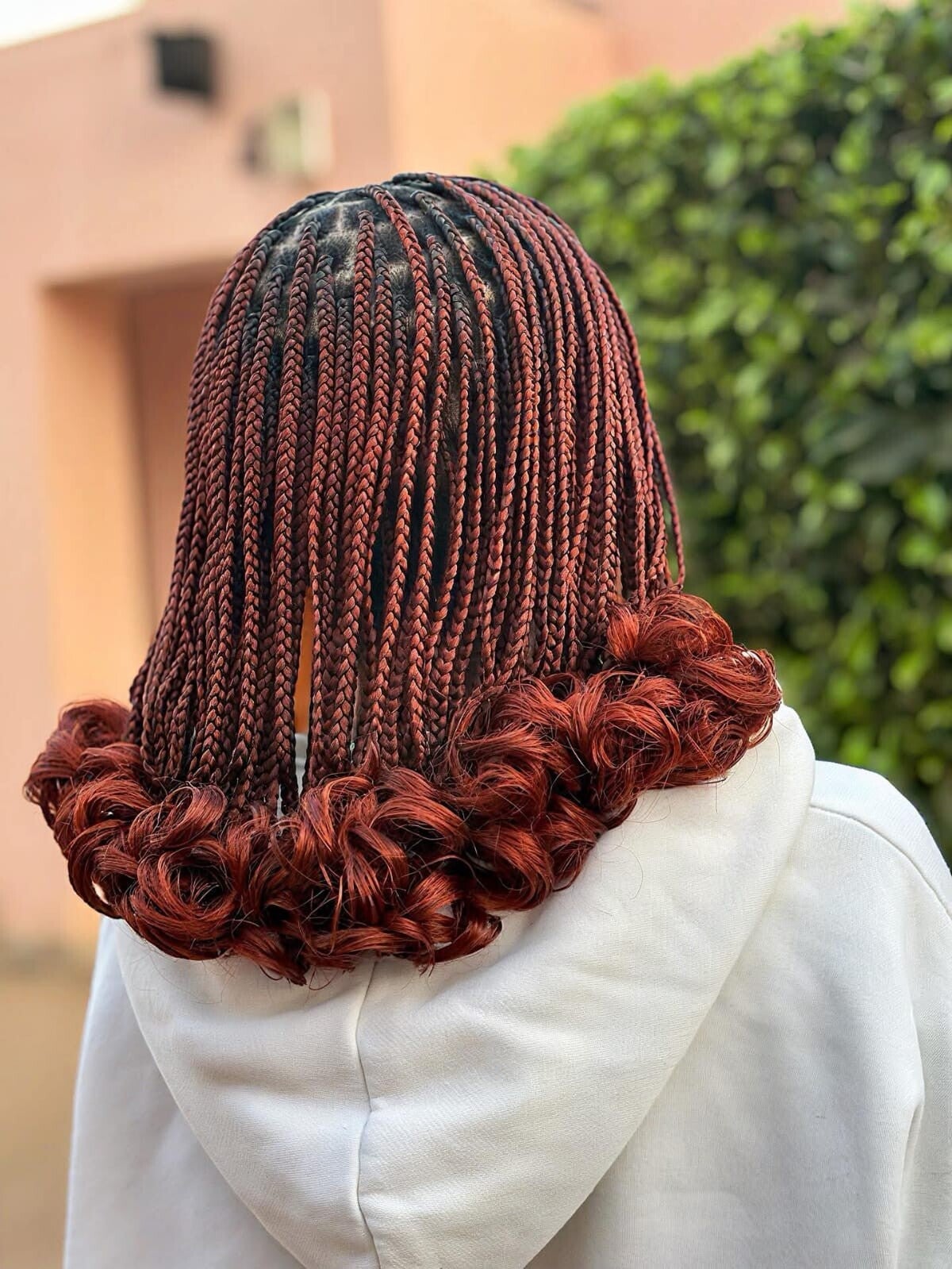 Box braids made with full 360 lace. End with curls