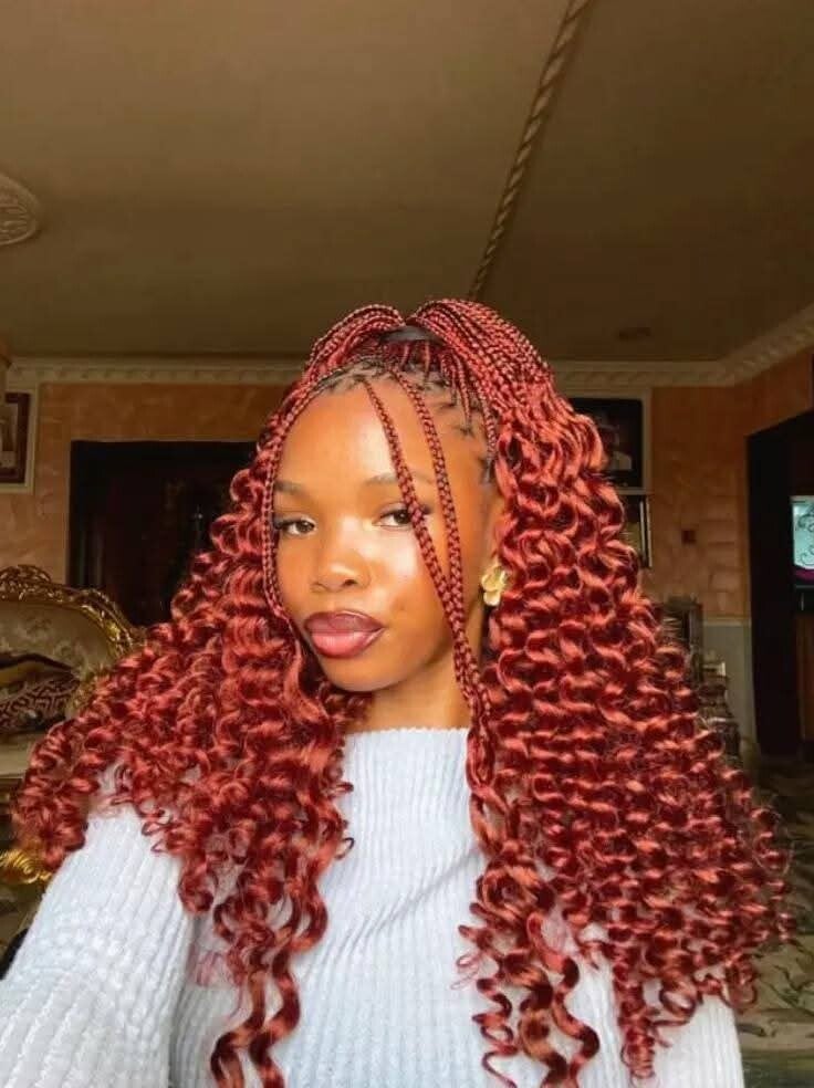 Kotless box braids end with curls