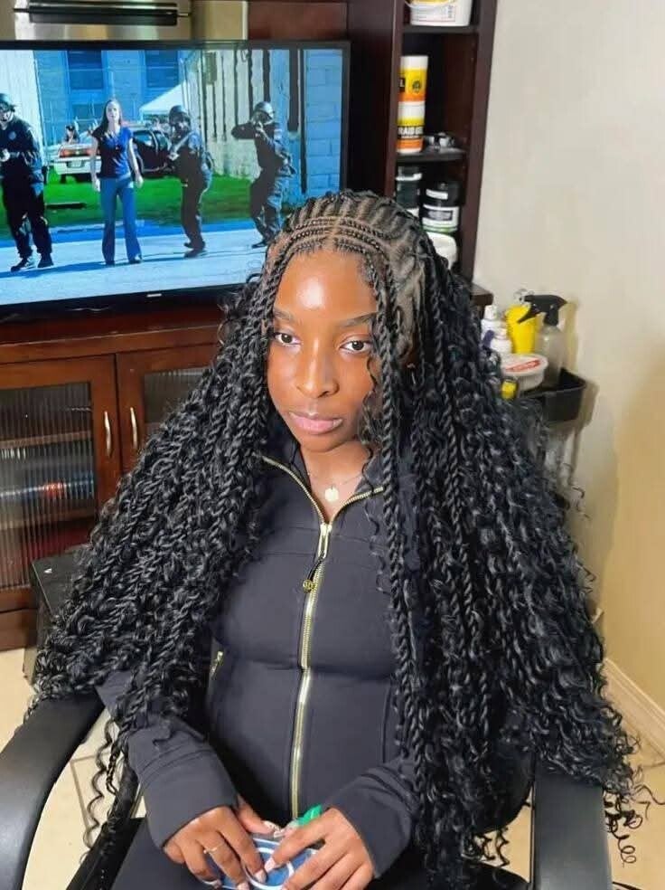 2step Ghana weaving made with 360 full lace twisted and end with curls