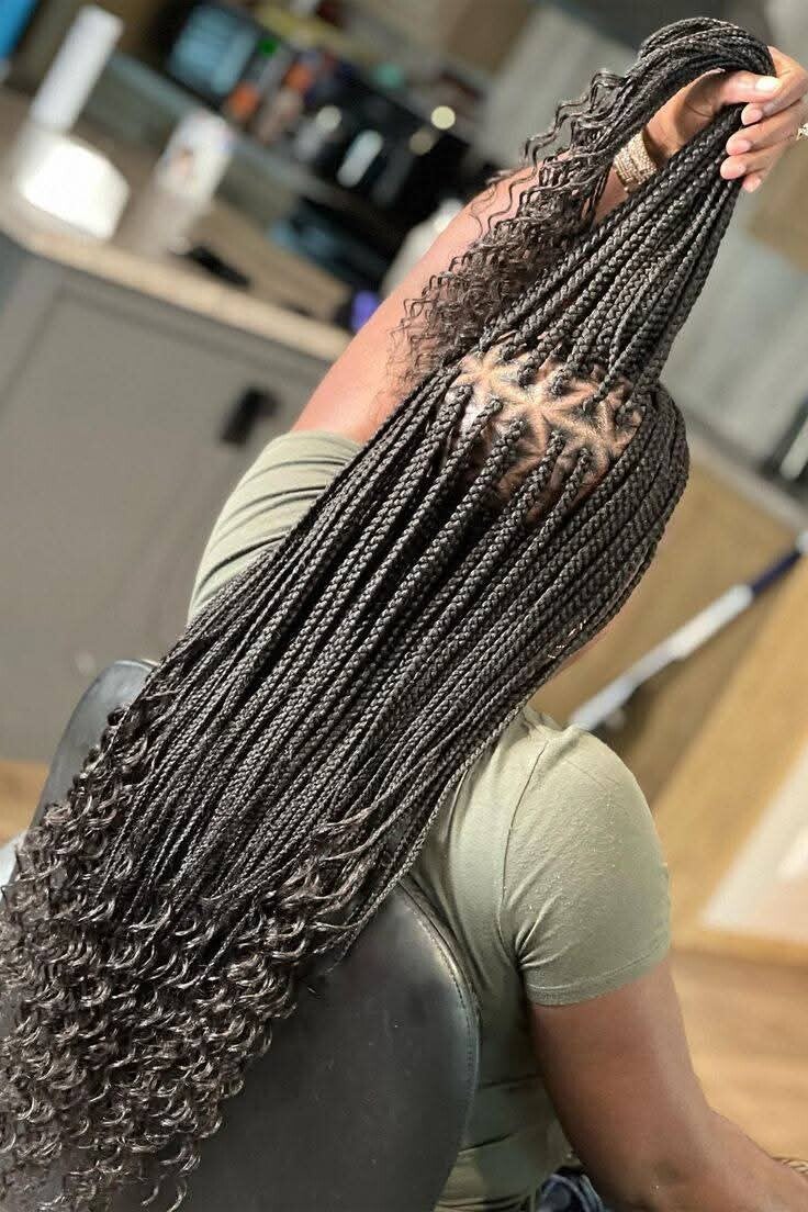 Box braids made with full 360 lace.  End with curls