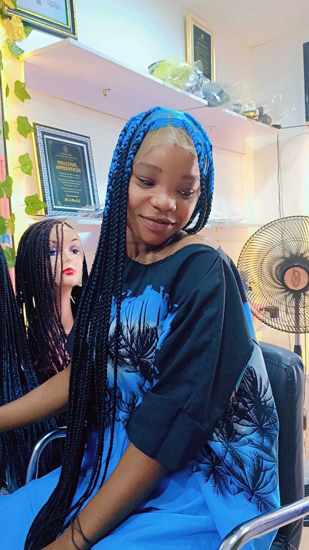 Box braids made with full 360 lace.