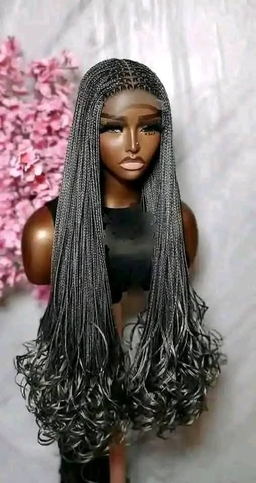 Braided wig made with full 360 lace and also made with French curls attachment