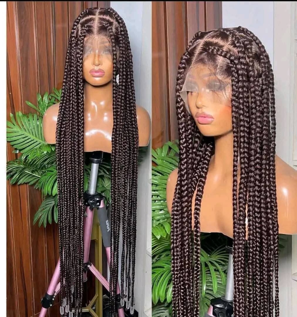 Box braids made with full 360 lace.