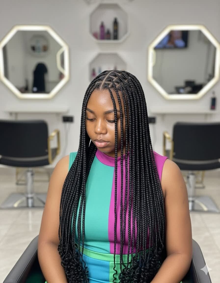 Box braids made with full 360 lace. And end with curls