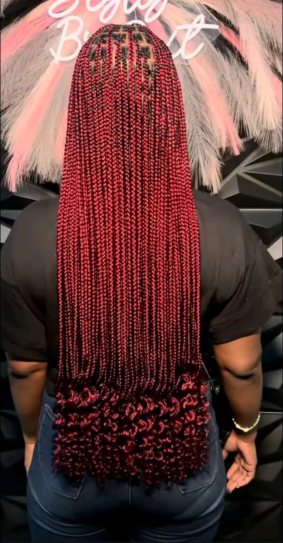 Kotless box braids end with curls