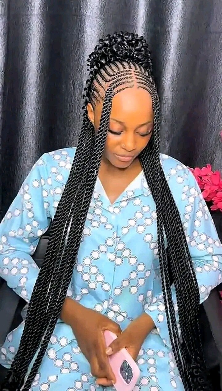 2step and front Ghana weaving made with 360 full lace end with curls