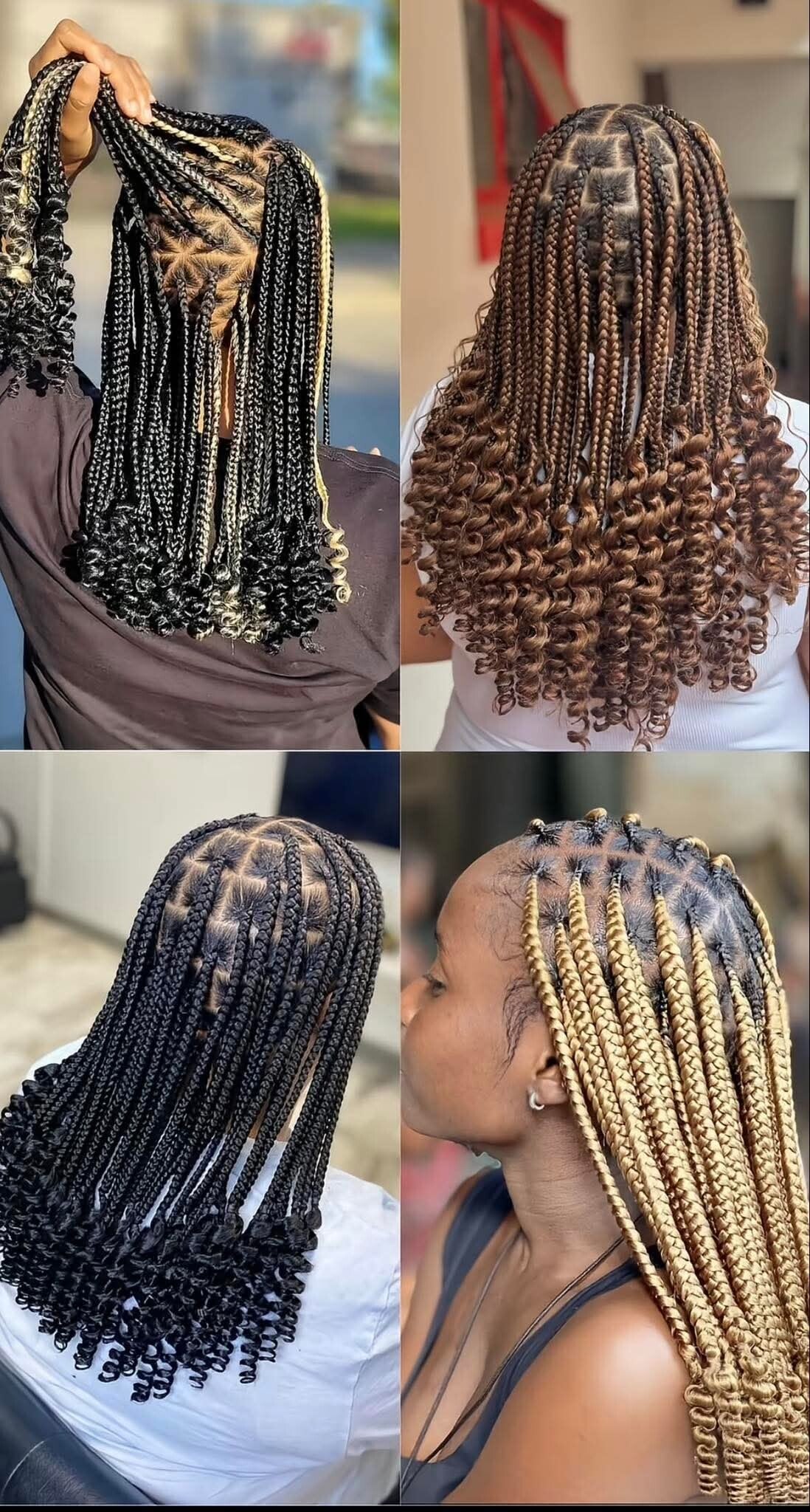 Kotless box braids end with curls