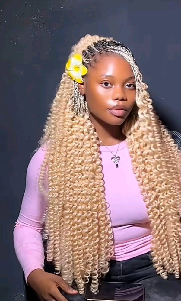 Kotless box braids end with curls