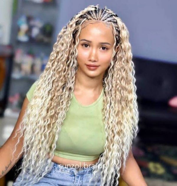 2step Ghana weaving made with 360 full lace with curls