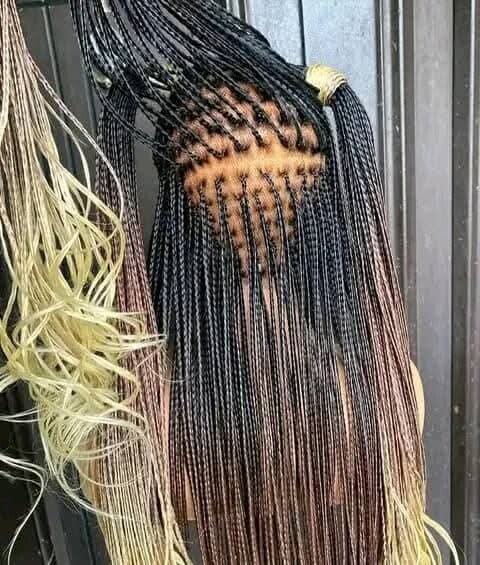 Box braids made with French curls attachment