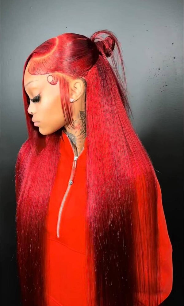 13x6 full frontal stw lace 100% human hair color red