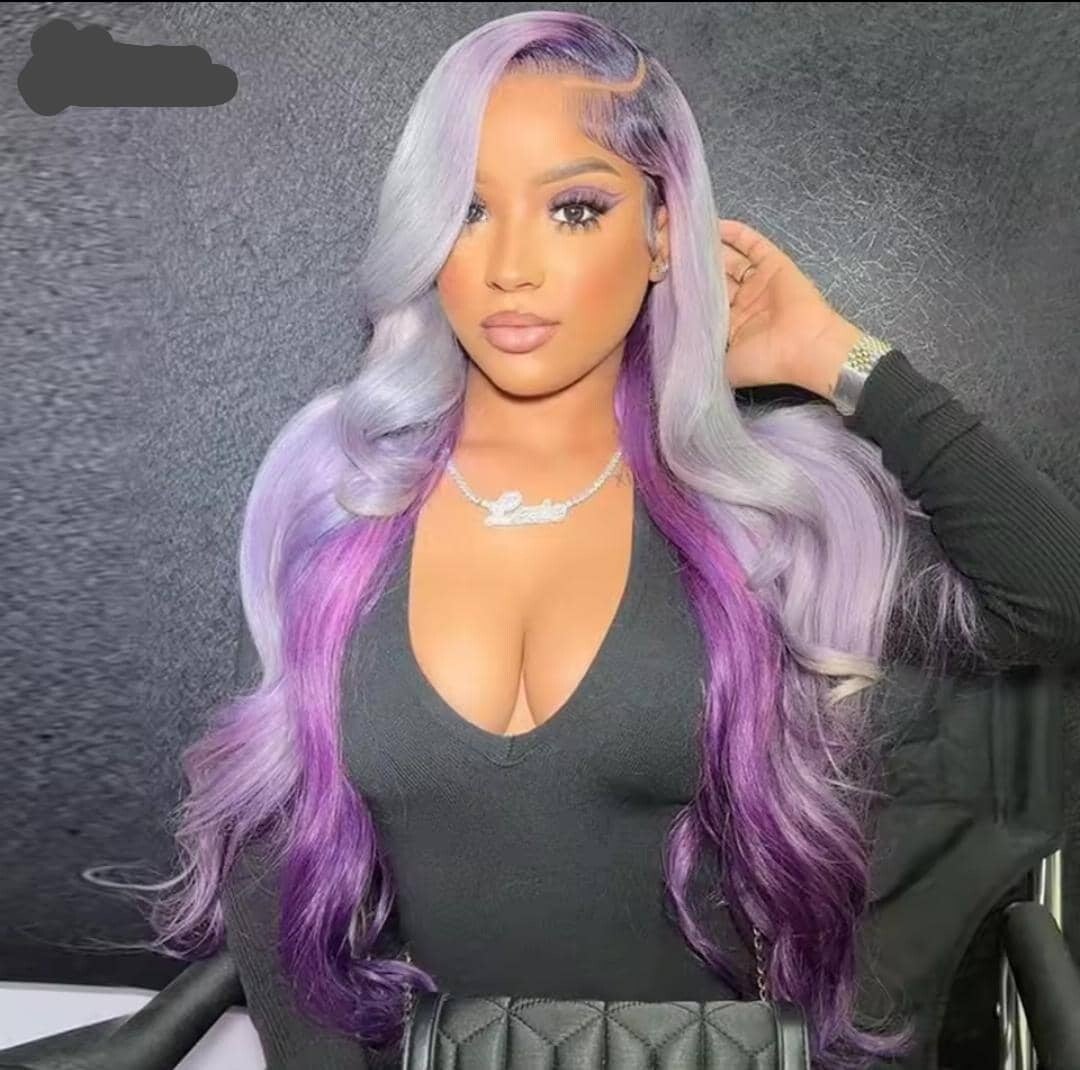 13x6 full frontal body wave  100% human hair color purple/Ash