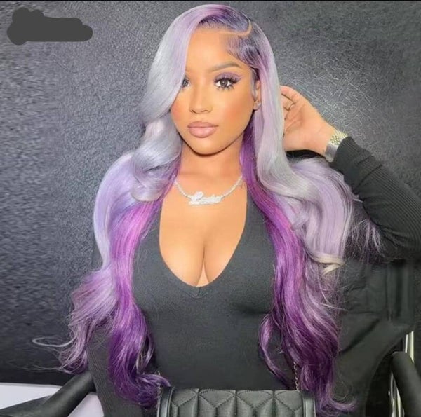 13x6 full frontal body wave  100% human hair color purple/Ash