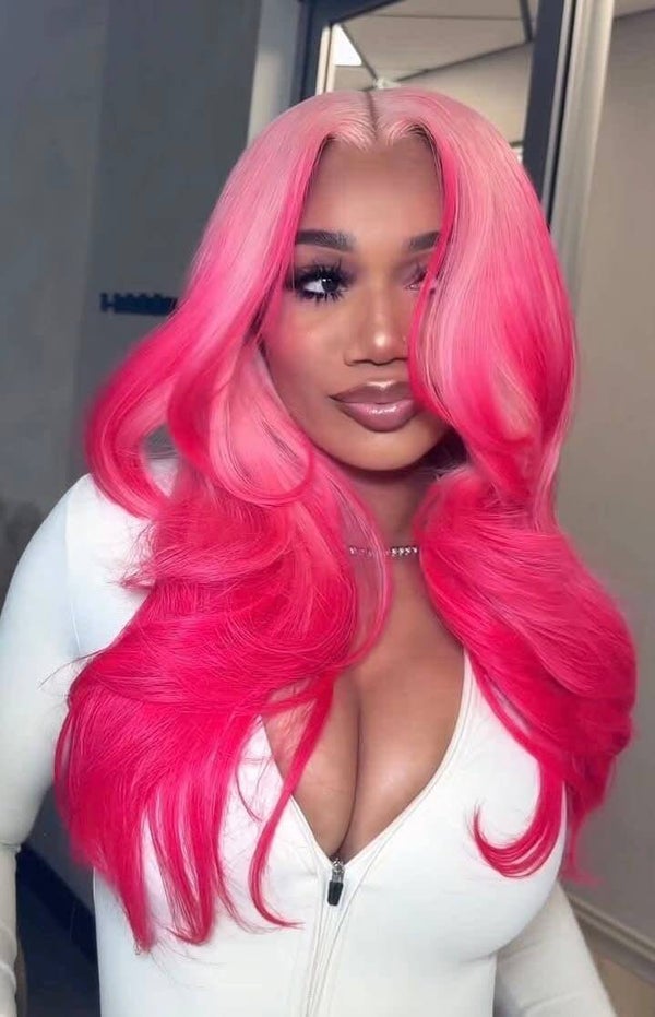 13x6 full frontal body wave  100% human hair color pink