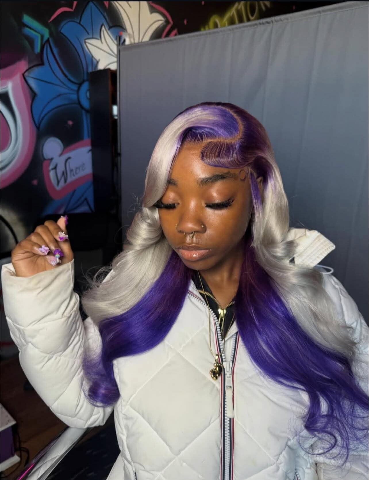 13x6 full frontal body wave  100% human hair color 613/ purple