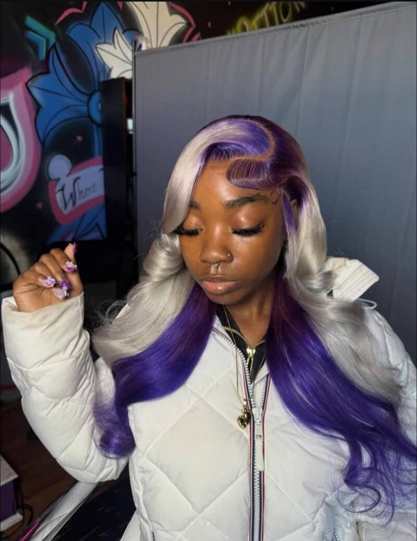 13x6 full frontal body wave  100% human hair color 613/ purple