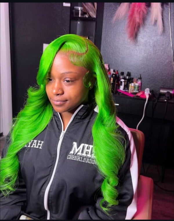 13x6 full frontal body wave 100% human hair color green