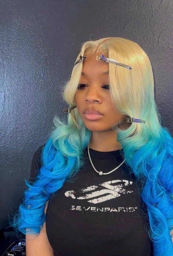 13x6 full frontal body wave 100% human hair color 613/blue