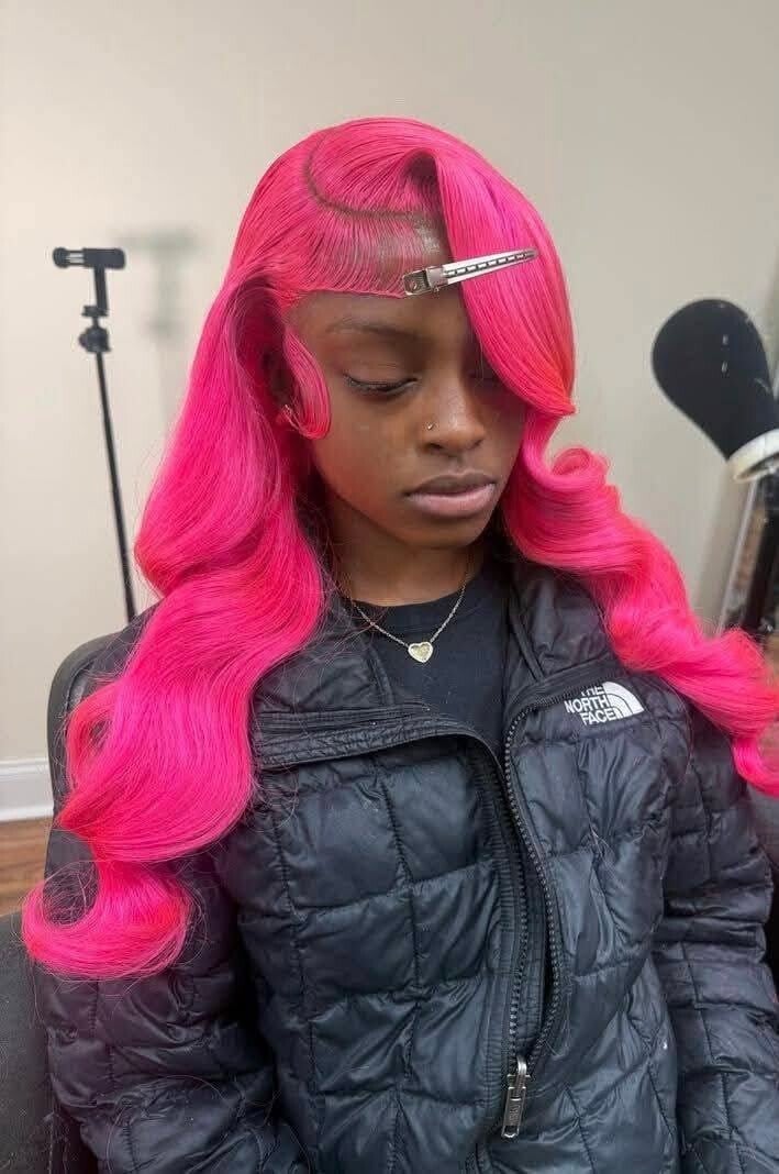 13x6 full frontal body wave 100%human hair color pink