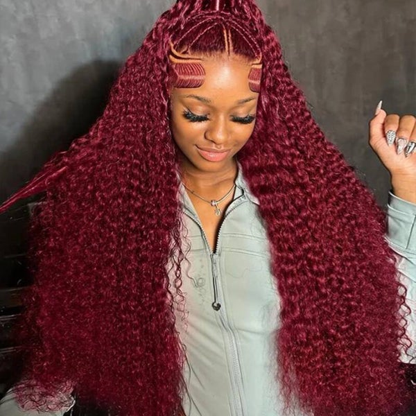 13x4 full frontal burgundy beauty deep wave 100% human hair