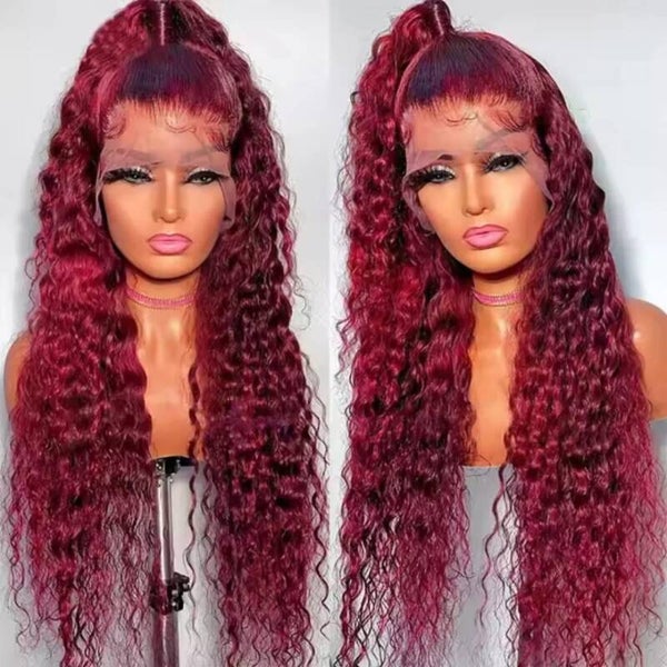 13x4 full frontal 100% human hair deep wave 250g burgundy beauty