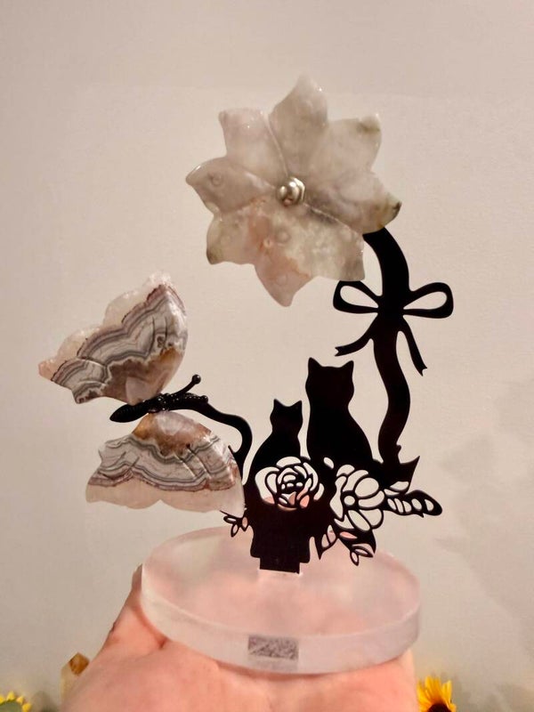Mexican agate and flower agate with cats