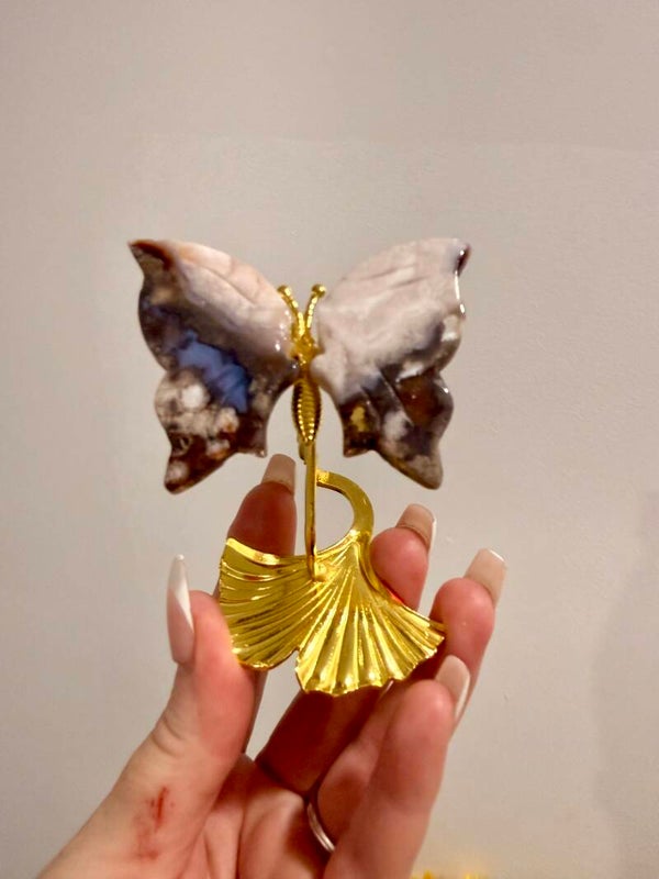 Blue flower agate butterfly on stand