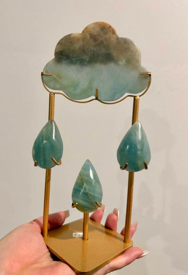 Blue onyx cloud and rain drops on stand
