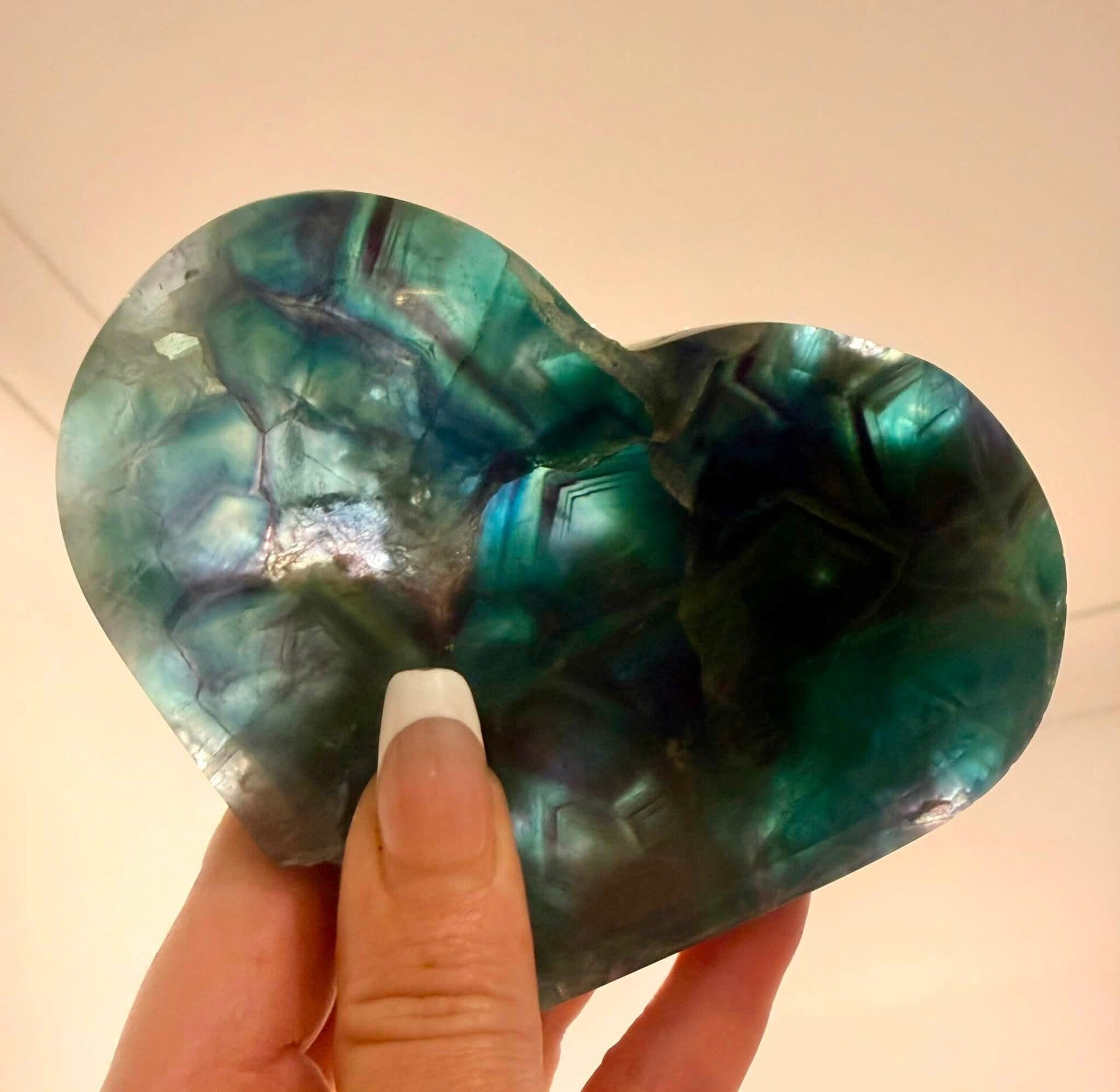 Raw and sweet polishes Fluorite heart with Barite