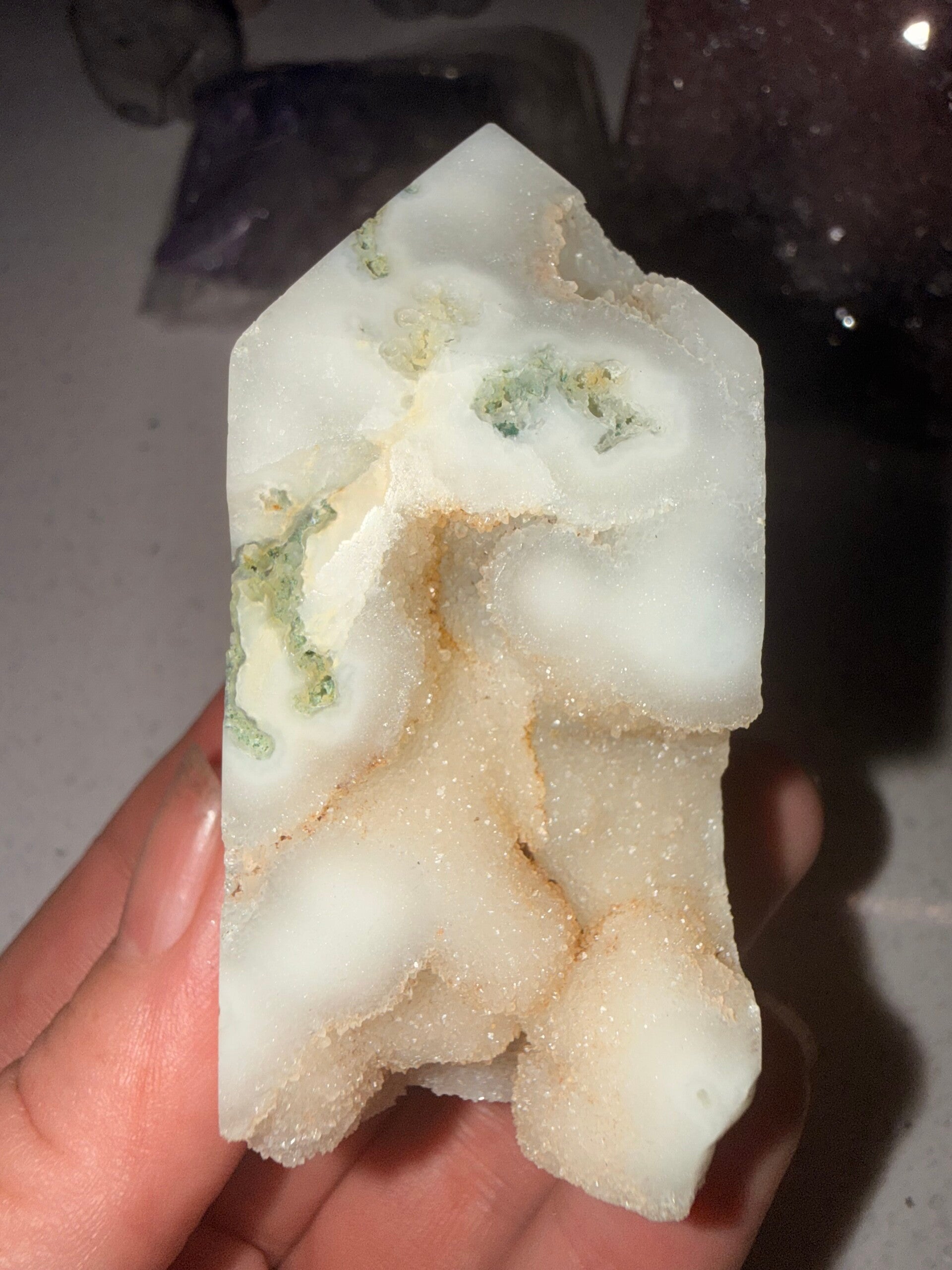Moss agate druzy tower small
