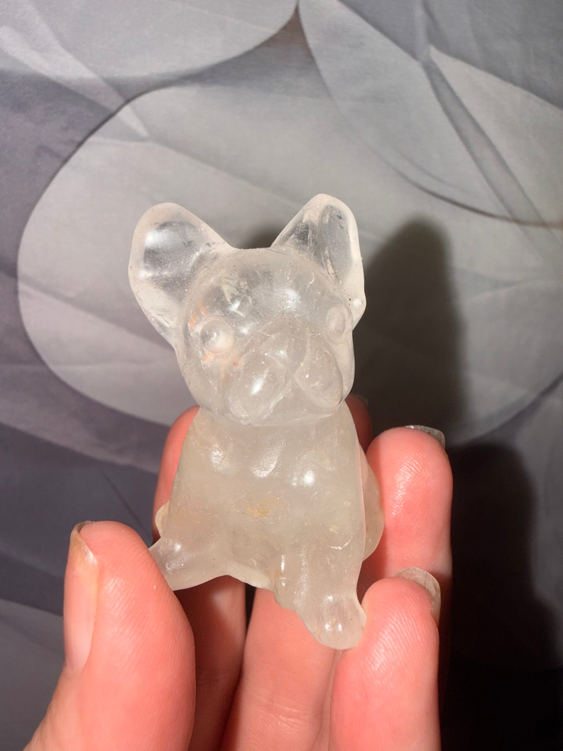 Clear quartz bulldog carving