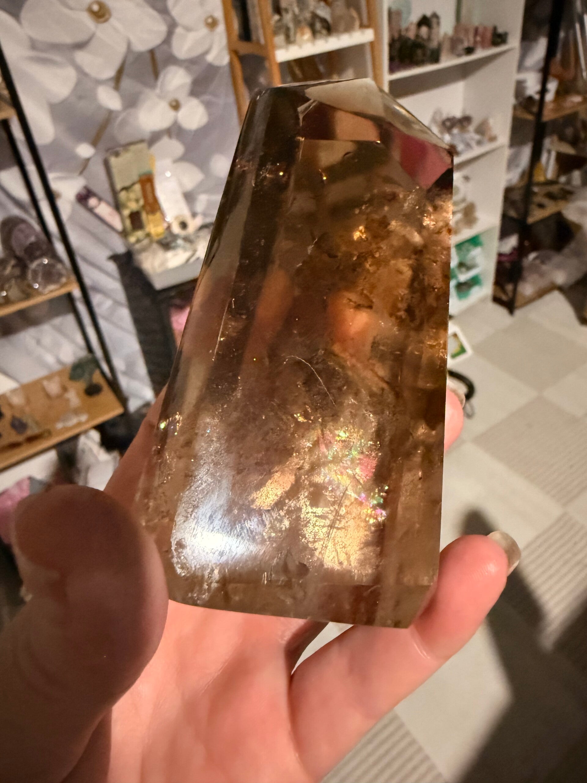 Smokey garden quartz tower