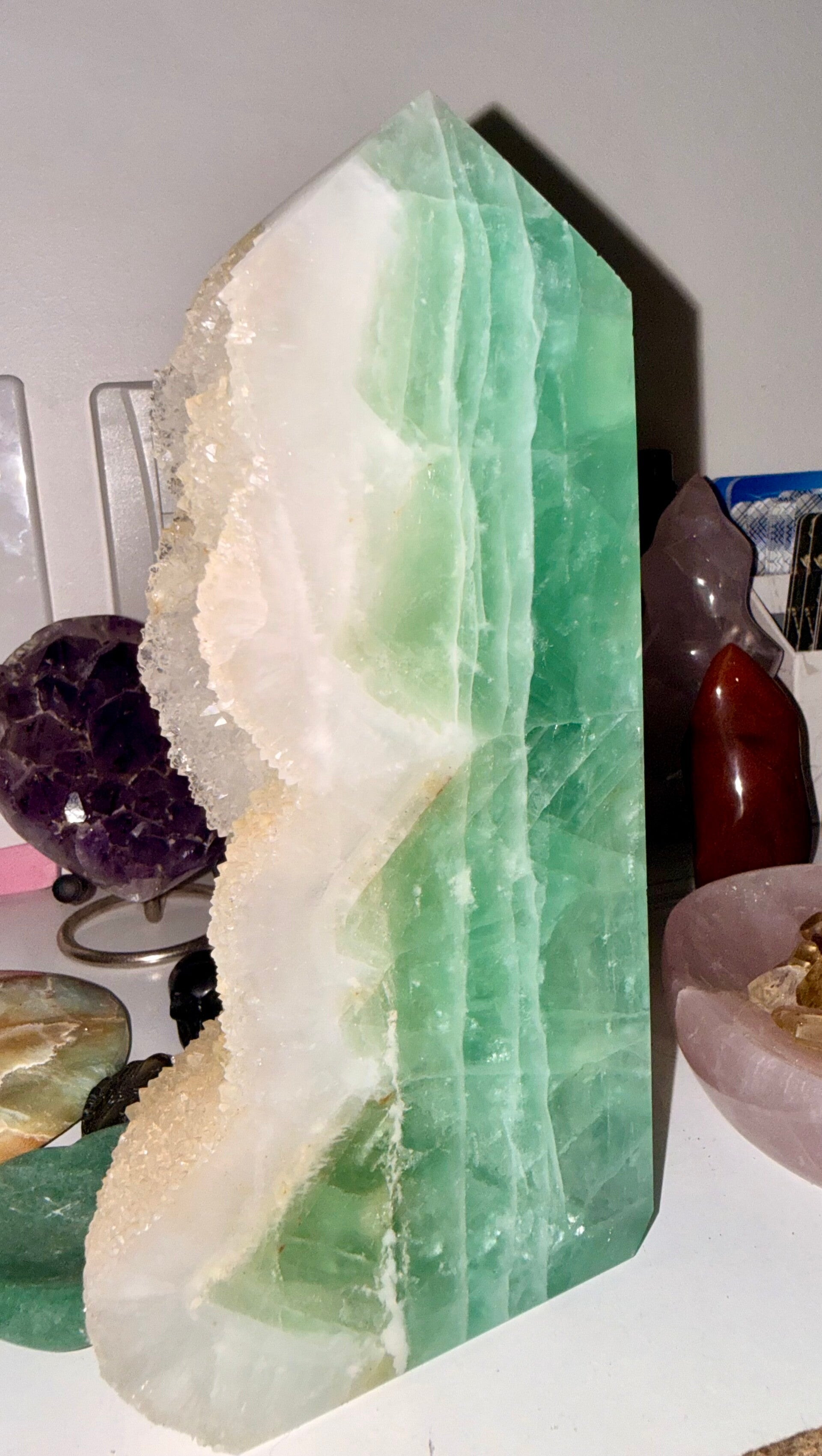 Statement piece huge flourite with sugar druzy tower