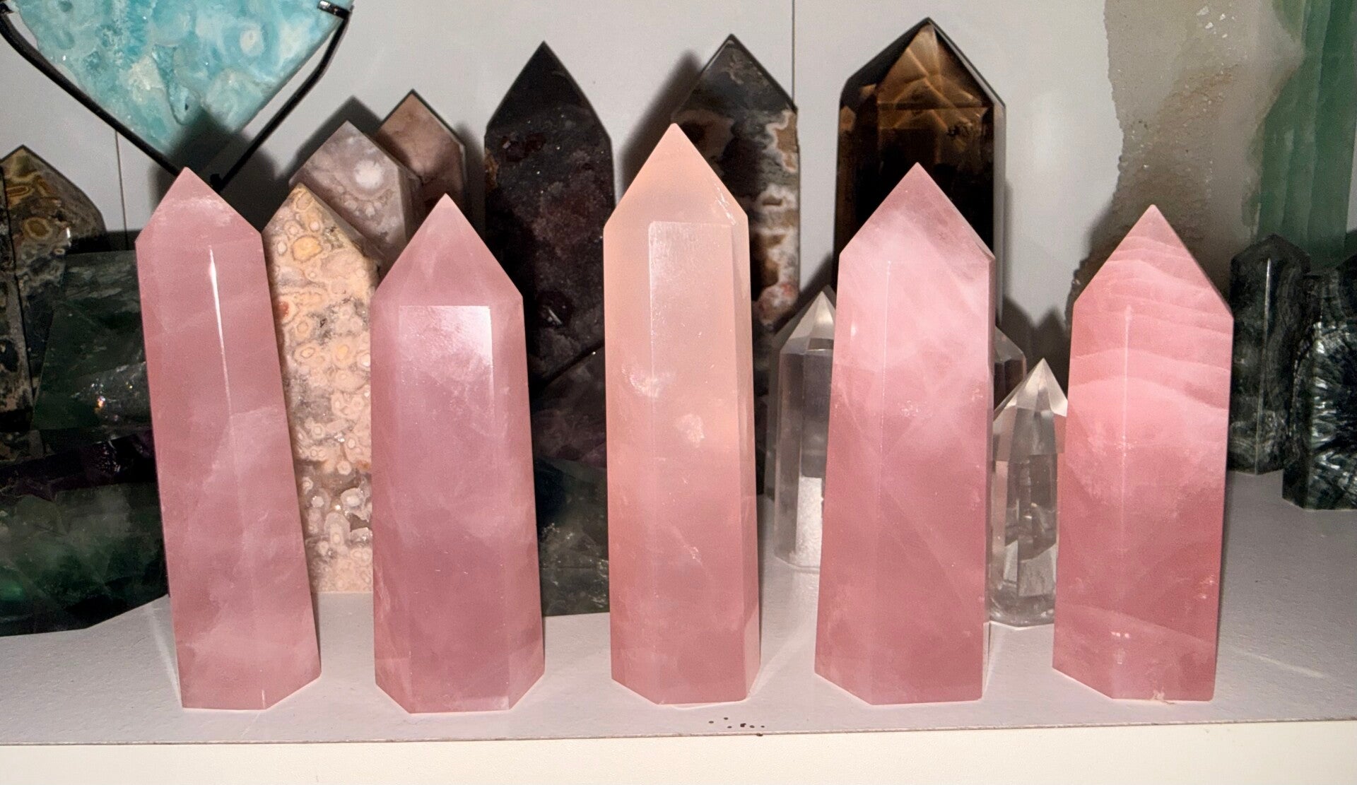 Juicy rose quartz towers